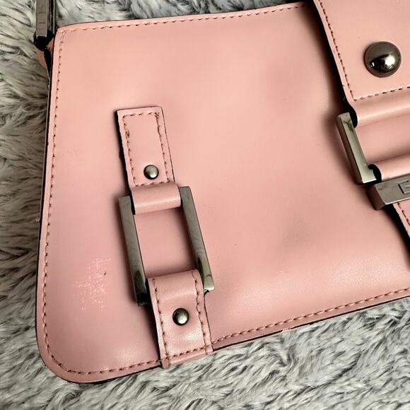 Guess Vintage Y2K Shoulder Bag Baby Pink Chunky Buckle Faux Leather - Picture 5 of 8